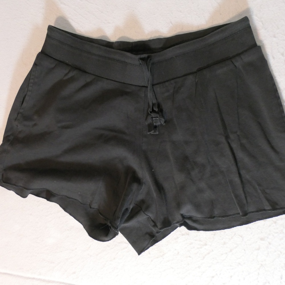 Hanes Womens Lounge Shorts L Black Raw Hem Cotton Jersey Drawstring Basics